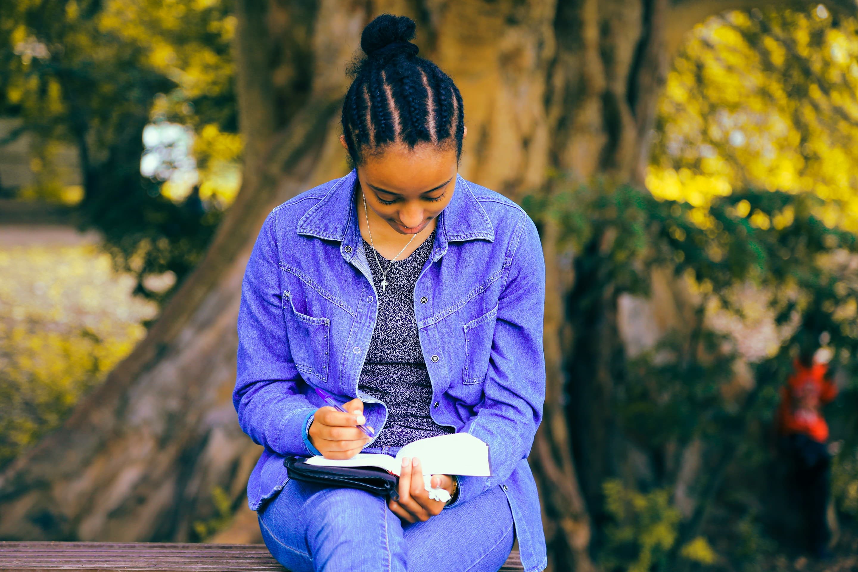 Student studying outdoors